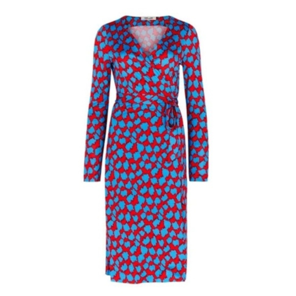 DVF Diane Von Furstenberg Julian Silk Jersey Printed Long Sleeve Wrap Dress